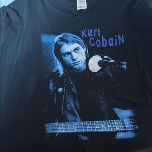 Vintage Big face Kurt Cobain Anvil Black and Blue Graphic Tee